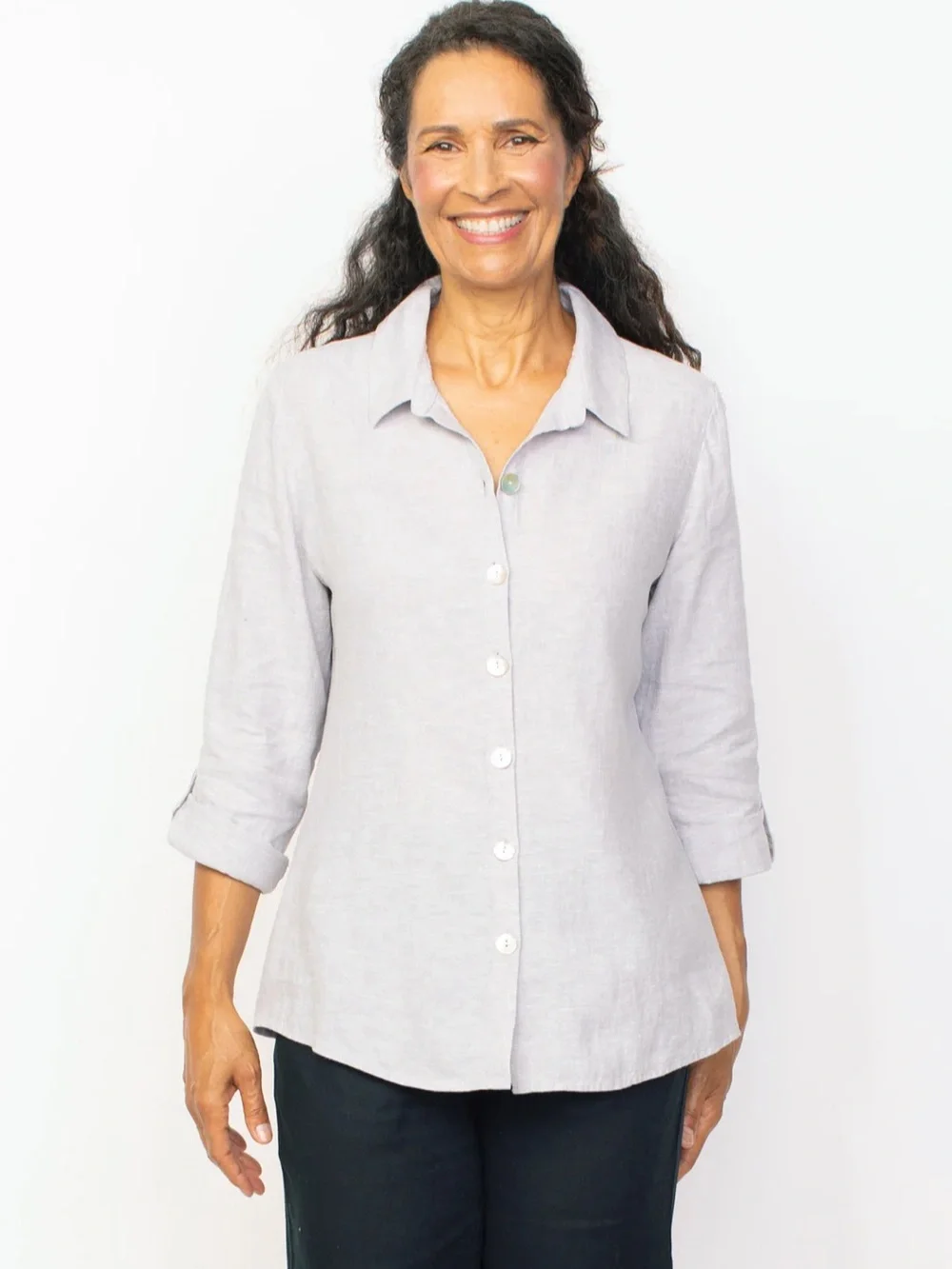 Habitat Clothing Shaped Linen Blend Roll-tab 3/4 Sleeve Shirt